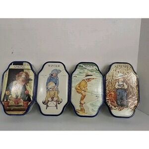 Vintage Good Housekeeping Set 4 Seasons Metal Tins Spring Summer Autumn Winter